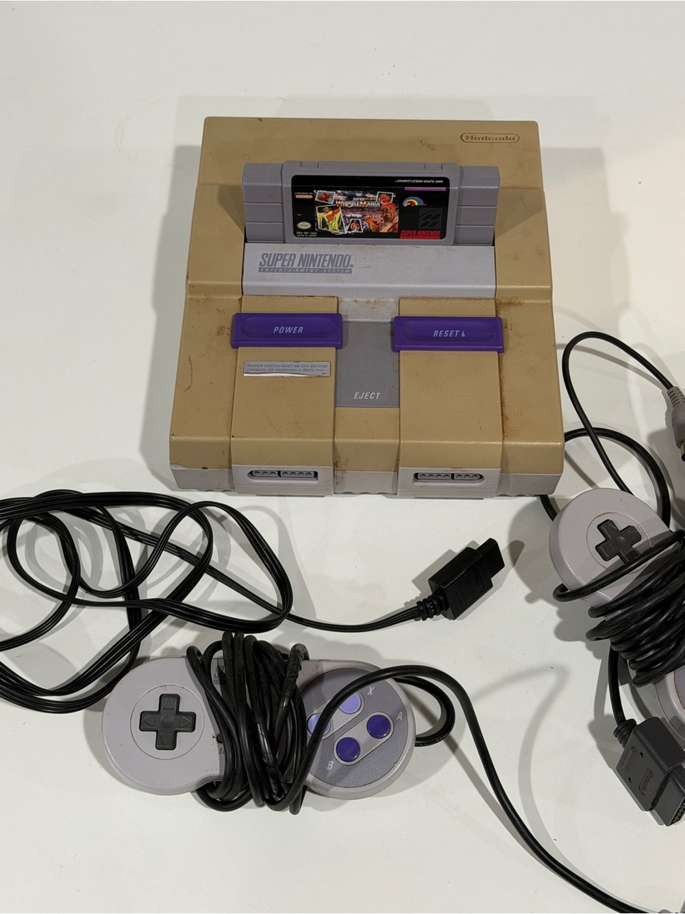Super Nintendo with 2 Controllers and Summer Slam Game